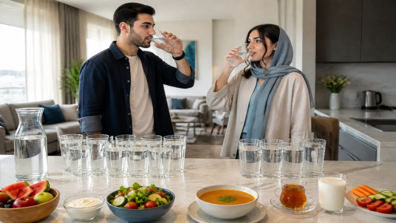 نمای گرافیکی از لیوانهای آب برای مردان و زنان