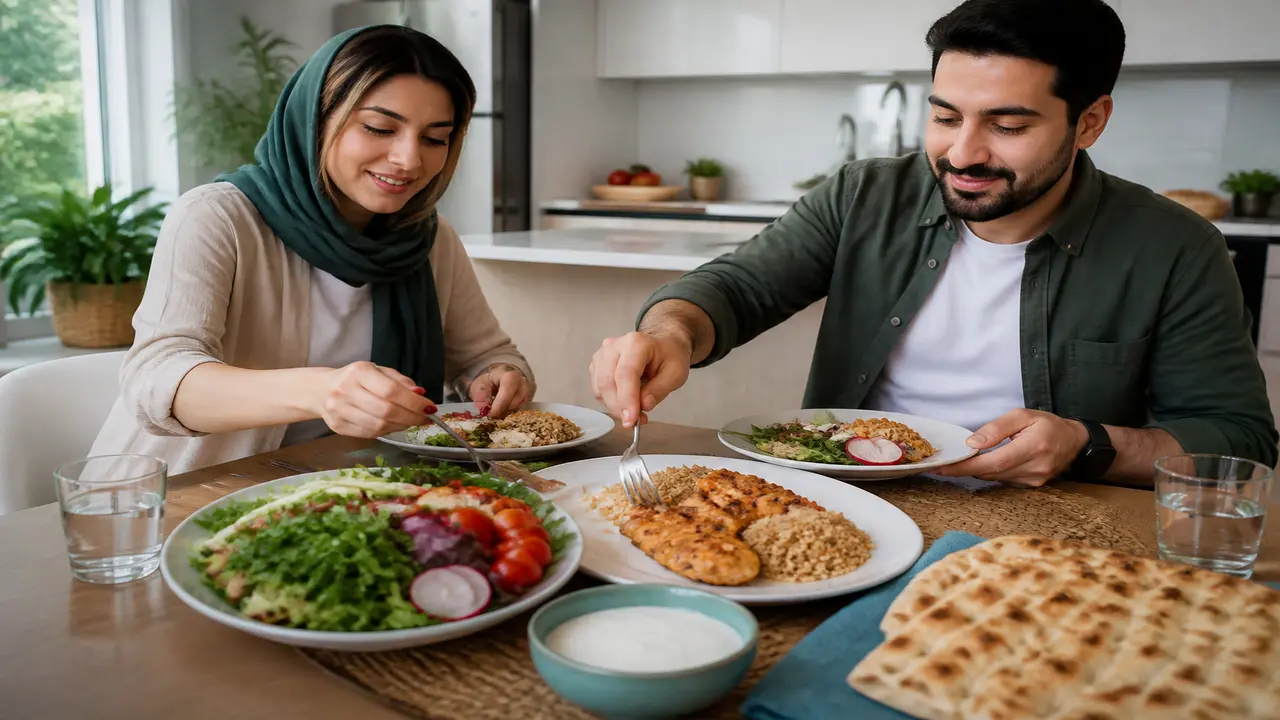 بشقاب غذای ایرانی بر اساس رژیم دش برای فشار خون بالا