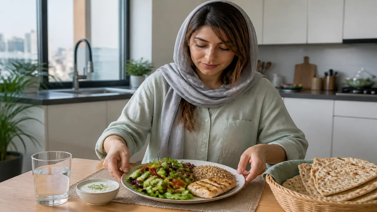 بشقاب سالم برای کبد چرب با سبزیجات، غلات کامل و پروتئین کم‌چرب