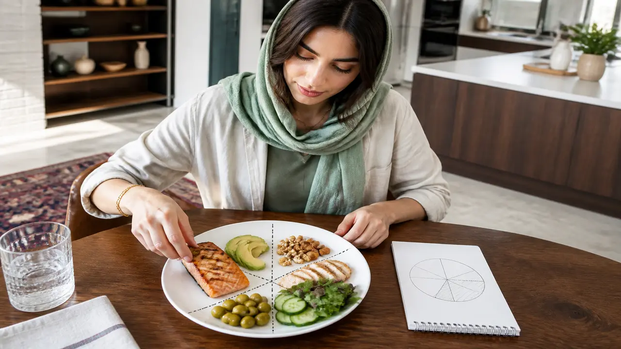 بشقاب غذایی نشان‌دهنده نسبت چربی، پروتئین و کربوهیدرات در کتو