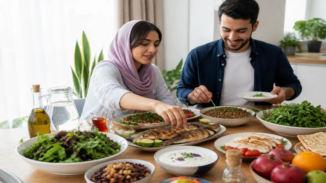 میز ایرانی با غذاها و نوشیدنی‌های مفید برای کبد چرب