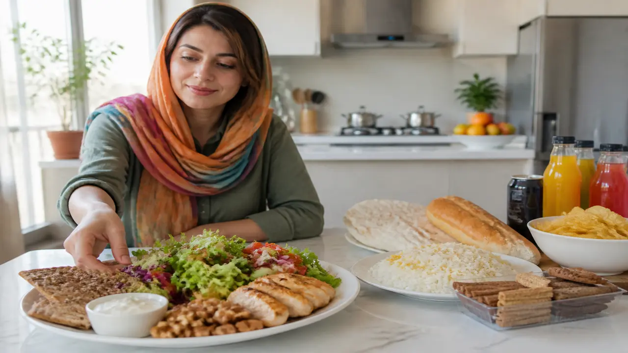 بشقاب غذای سالم برای تخمدان پلیکیستیک با نشان دادن انتخابهای بیشتر و کمتر