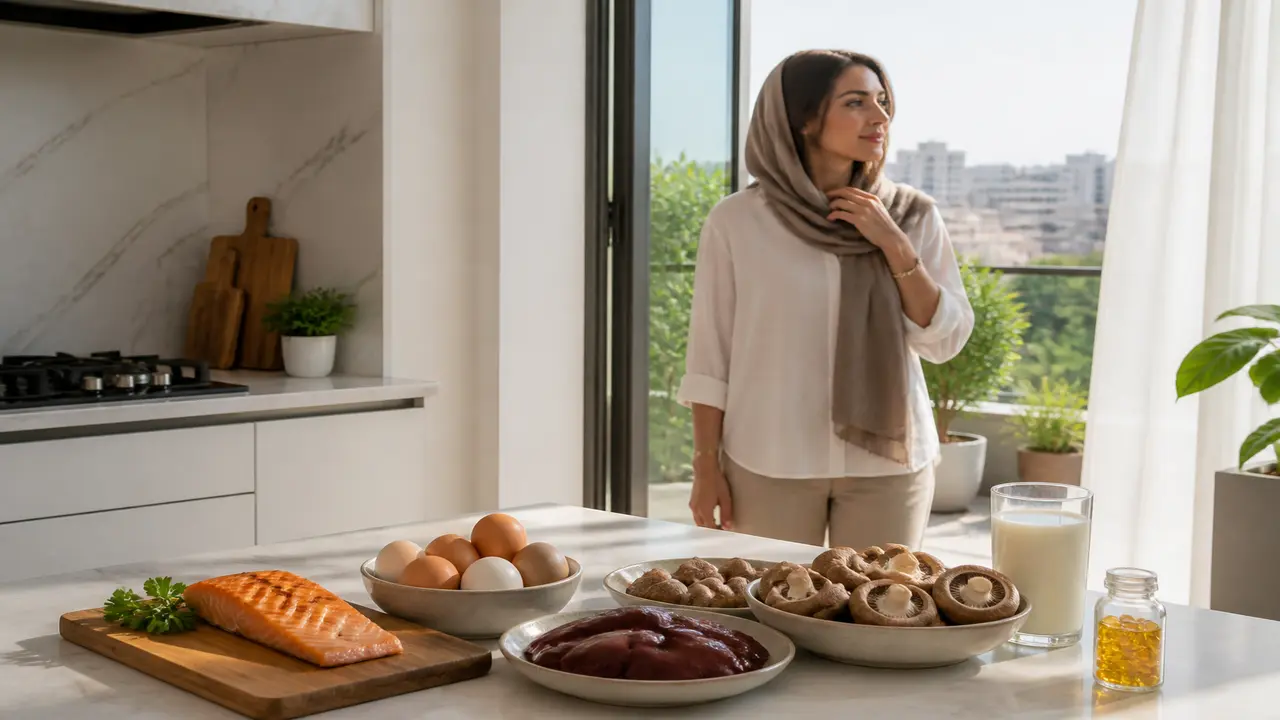 منابع مختلف ویتامین دی شامل آفتاب، غذا و مکمل در سبک زندگی ایرانی