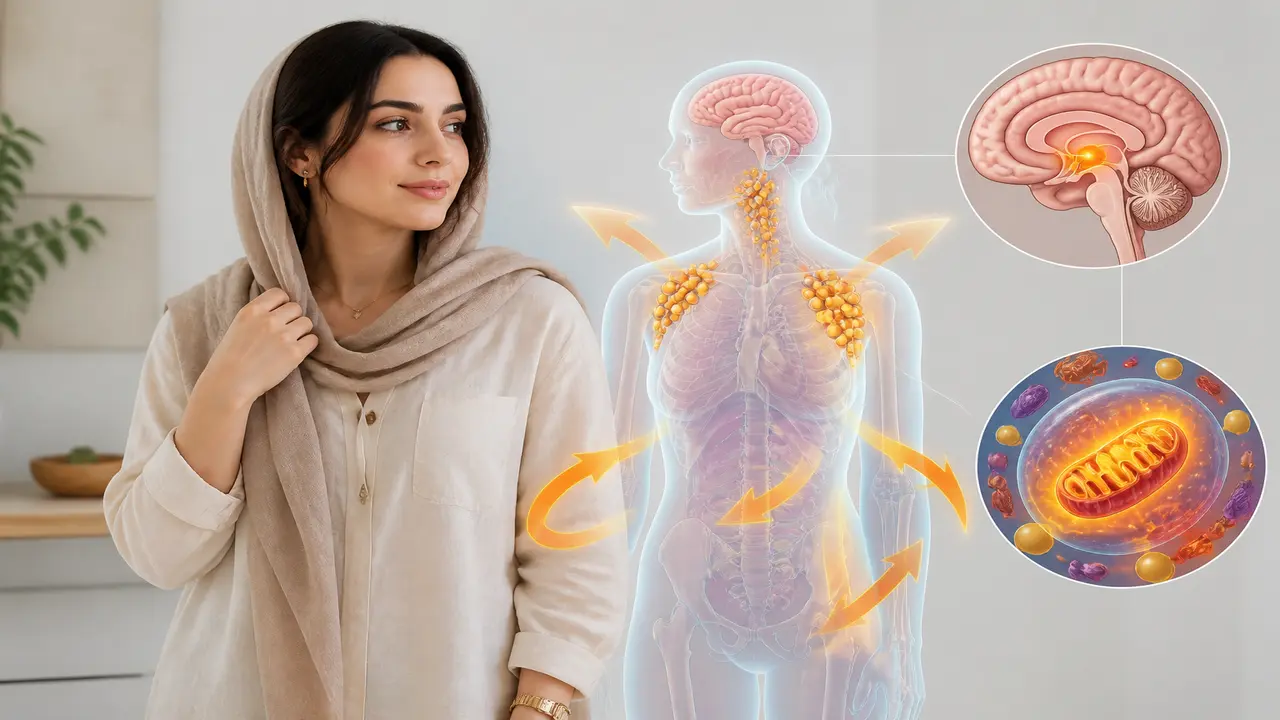 نمای شماتیک از تولید گرما و مصرف انرژی در بدن انسان