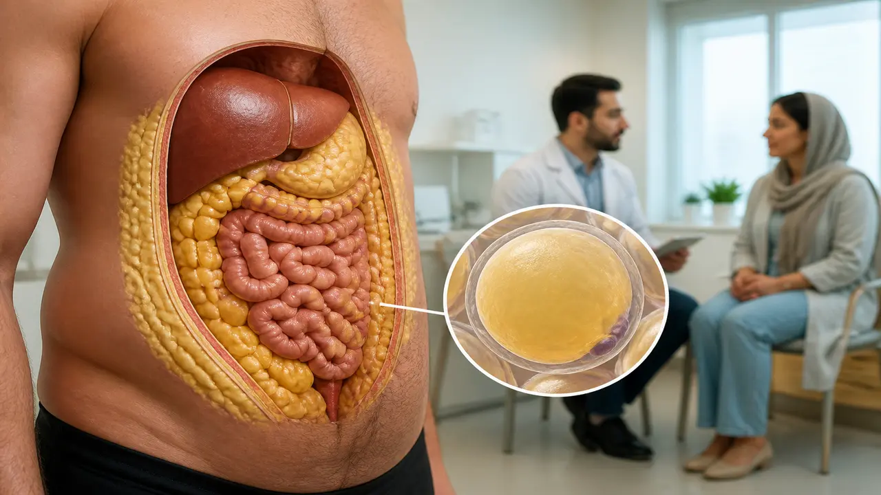 نمای شماتیک چربی زیرپوستی و احشایی در بدن
