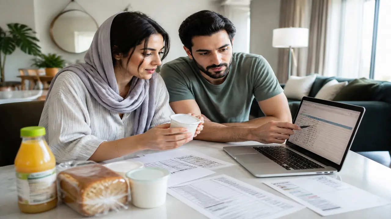 زوج ایرانی در حال بررسی جدول نیاز روزانه ویتامین ها